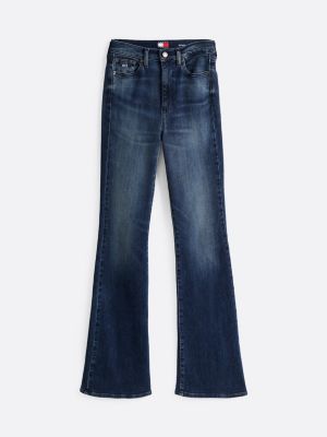 blau sylvia jeans mit ausgestelltem bein und hohem bund für damen - tommy jeans