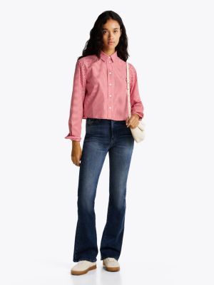 blue sylvia jeans mit ausgestelltem bein und hohem bund für damen - tommy jeans