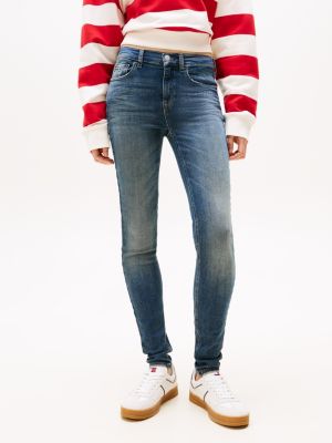 blau nora skinny jeans mit mittelhohem bund für damen - tommy jeans