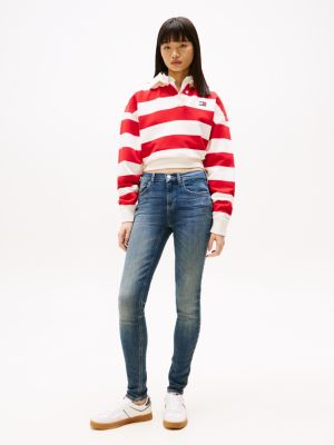 jean skinny nora délavé taille mi-haute blue pour femmes tommy jeans