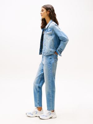 blue ultra high rise tapered mom jeans for women tommy jeans