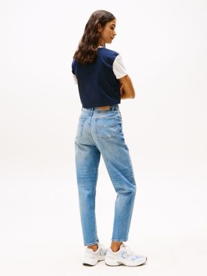 blue ultra high rise tapered mom jeans for women tommy jeans