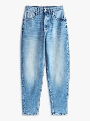 blau tapered mom jeans mit ultrahohem bund für damen - tommy jeans