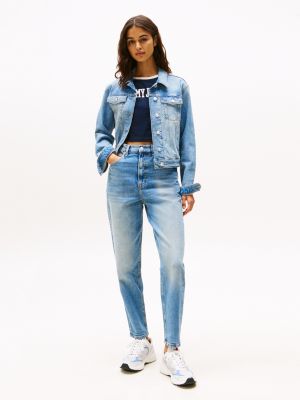 blue ultra high rise tapered mom jeans for women tommy jeans