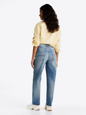 blau layla slim straight leg jeans mit hohem bund für damen - tommy jeans