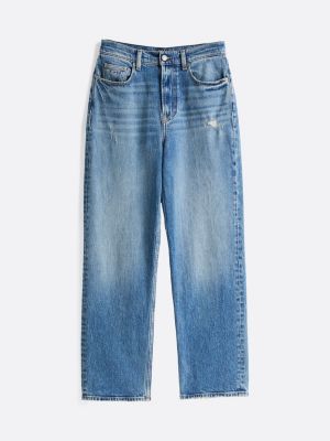 blau layla slim straight leg jeans mit hohem bund für damen - tommy jeans