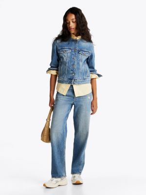 blue layla slim straight leg jeans mit hohem bund für damen - tommy jeans