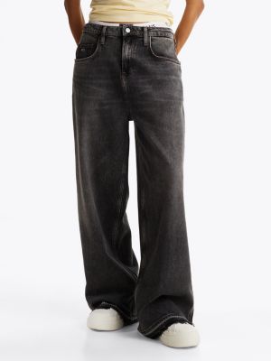 schwarz charlie loose jeans mit mittelhohem bund für damen - tommy jeans