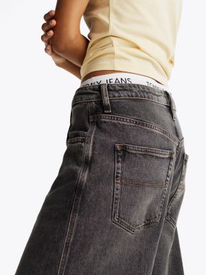 black charlie frayed mid rise loose jeans for women tommy jeans