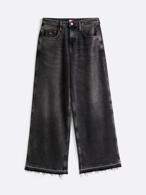 black charlie frayed mid rise loose jeans for women tommy jeans