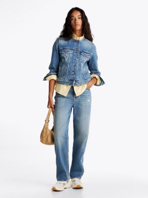 blue collarless denim trucker jacket for women tommy jeans