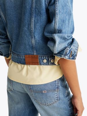 blue collarless denim trucker jacket for women tommy jeans