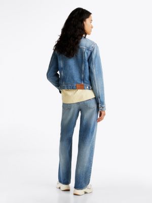 blau trucker-jeansjacke ohne kragen für damen - tommy jeans