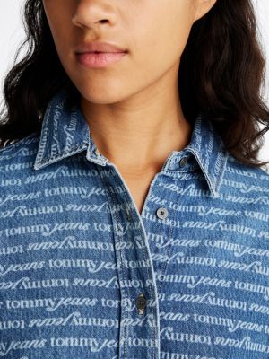 blue denim relaxed mini shirt dress for women tommy jeans