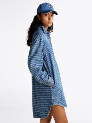 blue denim relaxed mini shirt dress for women tommy jeans