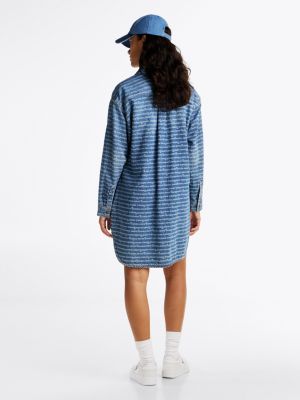 blue denim relaxed mini shirt dress for women tommy jeans