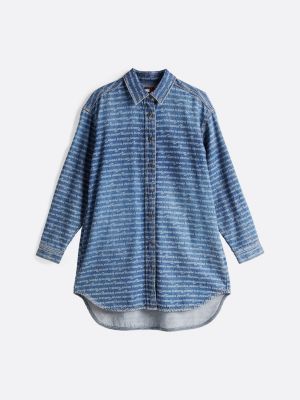 blue denim relaxed mini shirt dress for women tommy jeans