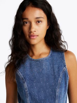 blau bodycon-minikleid aus denim mit glitzer für damen - tommy jeans