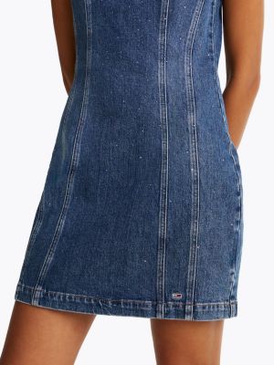 vestito corto aderente in denim blu da donne tommy jeans