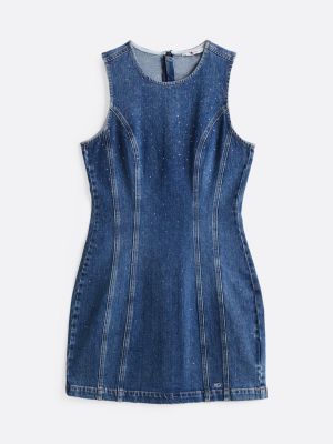 blau bodycon-minikleid aus denim mit glitzer für damen - tommy jeans