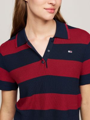 rot gestreiftes cropped boxy fit poloshirt für damen - tommy jeans