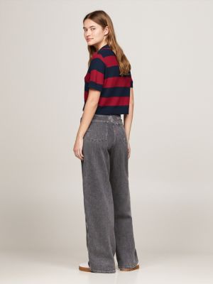 rood cropped boxy polo met strepen voor dames - tommy jeans