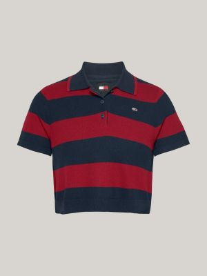 rood cropped boxy polo met strepen voor dames - tommy jeans