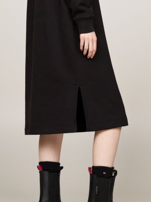 black varsity mock turtleneck sweatshirt midi dress for women tommy jeans
