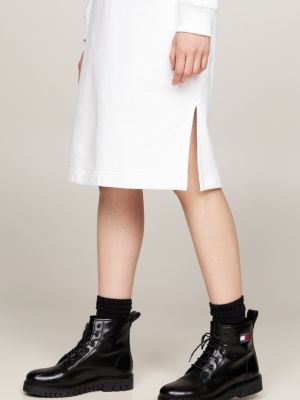 white varsity mock turtleneck sweatshirt midi dress for women tommy jeans