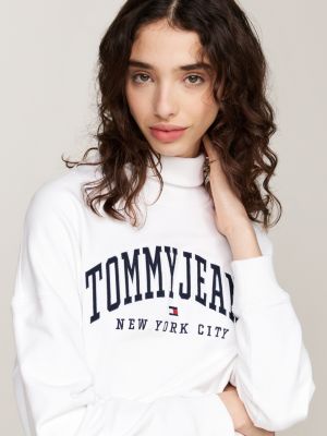 white varsity mock turtleneck sweatshirt midi dress for women tommy jeans