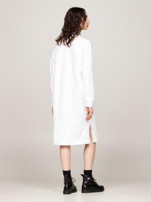 white varsity mock turtleneck sweatshirt midi dress for women tommy jeans