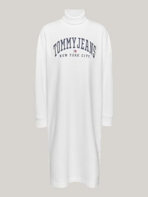 white varsity mock turtleneck sweatshirt midi dress for women tommy jeans