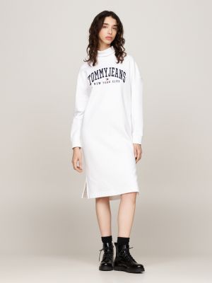 white varsity mock turtleneck sweatshirt midi dress for women tommy jeans