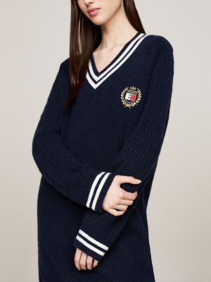 blue hilfiger prep v-neck jumper dress for women tommy jeans