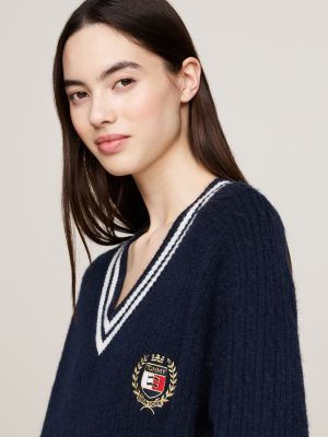 blue hilfiger prep v-neck jumper dress for women tommy jeans