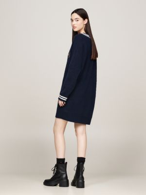 blue hilfiger prep v-neck jumper dress for women tommy jeans