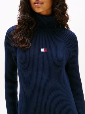 vestito pullover mini con collo dolcevita blu da donne tommy jeans