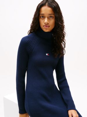 blue mock turtleneck jumper midi dress for women tommy jeans