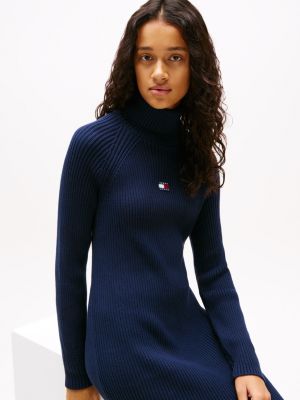 vestito pullover mini con collo dolcevita blu da donne tommy jeans