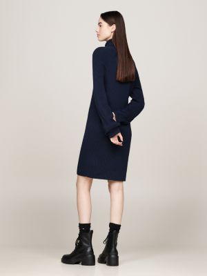 blue mock turtleneck jumper mini dress for women tommy jeans