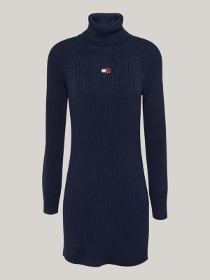 blue mock turtleneck jumper mini dress for women tommy jeans