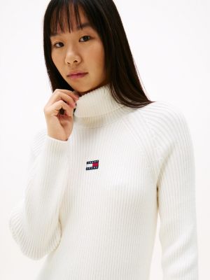 wit mini-sweaterjurk met opstaande hals voor dames - tommy jeans