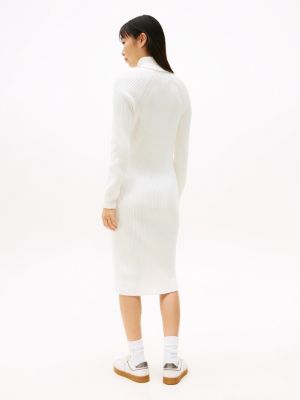 white mock turtleneck jumper midi dress for women tommy jeans