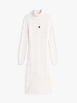 white mock turtleneck jumper midi dress for women tommy jeans