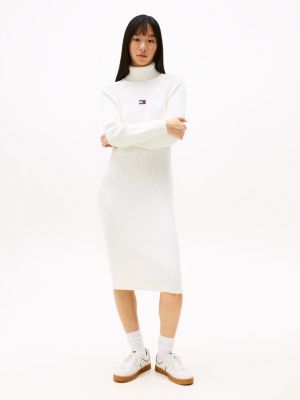 white mini-sweaterjurk met opstaande hals voor dames - tommy jeans