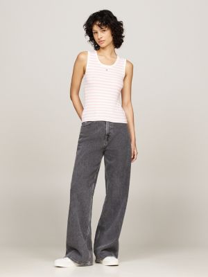 roze ribgebreide tanktop met bretonse streep voor dames - tommy jeans