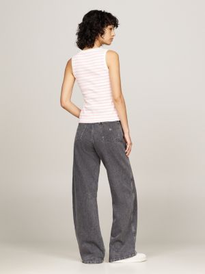 roze ribgebreide tanktop met bretonse streep voor dames - tommy jeans