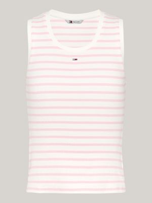 roze ribgebreide tanktop met bretonse streep voor dames - tommy jeans