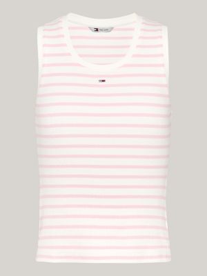 pink ribbed breton stripe tank top for women tommy jeans