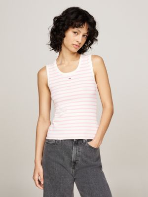 pink ribbed breton stripe tank top for women tommy jeans